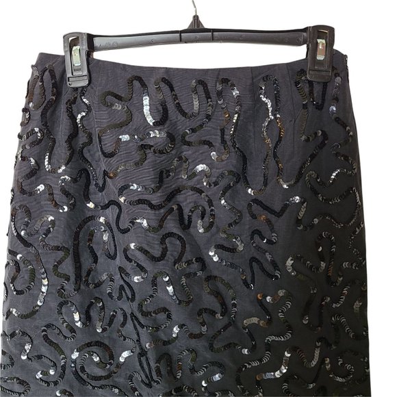 Talbots Long Skirt Black Sequin Swirl Detail Size 6 Lined - Picture 3 of 8